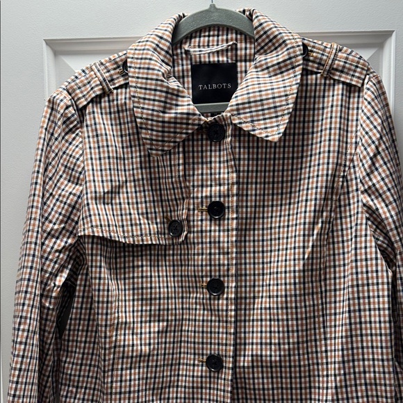 Talbots Checkered Plaid Trench Coat in Brown and Black - Picture 4 of 7